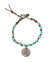 Anchor Stainless Turquoise Stone Charm Leather Wrap in Silver