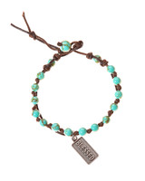 Blessed Stainless Turquoise Stone Charm Leather Wrap in Silver