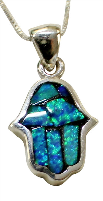 Hamsa Necklace of Opal and Sterling Silver Yussel's Place Jewish