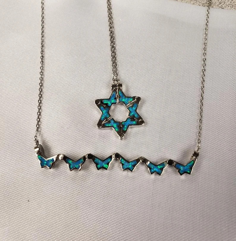Butterfly/Star Of David Necklace Blue Opal Yussel's Place