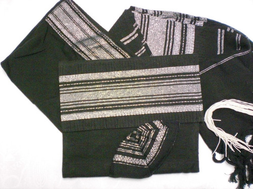 Gabrieli Silk Black and Silver Tallit Set