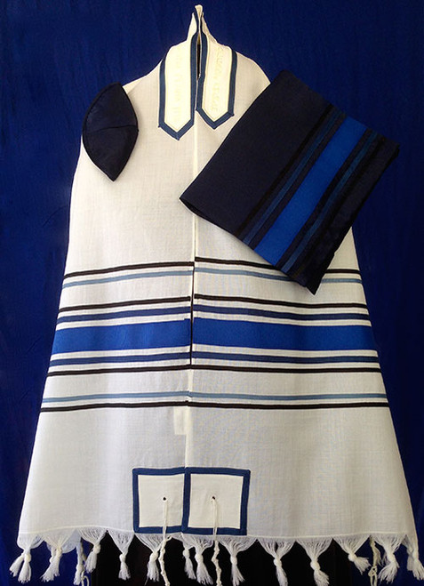 Michal Three-Toned Blue and Black Stripe Tallit Set