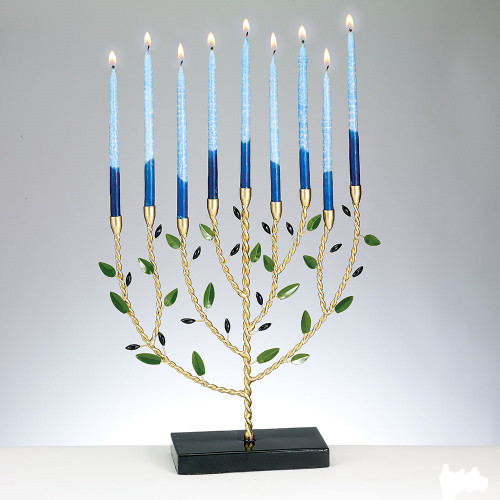 Olive Tree Design Metal Chanukah Menorah