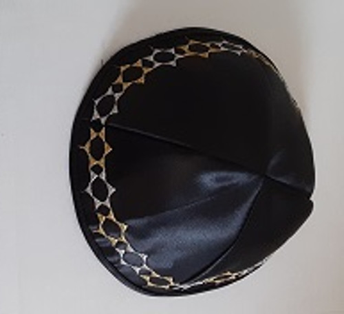 Black Satin With Silver and Gold Border Design