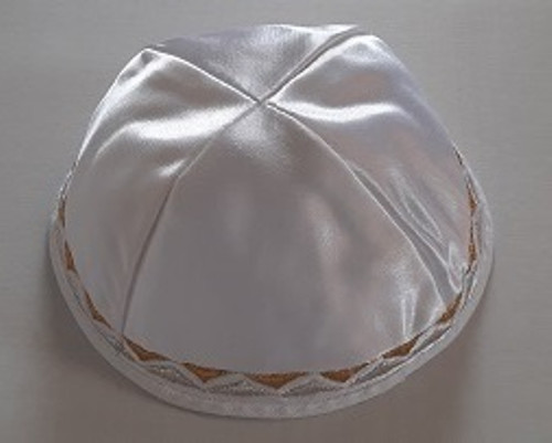 White Satin With Silver Embroidered Border