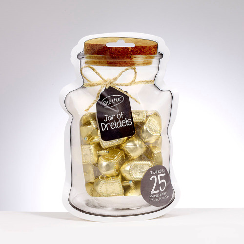 25 Metallic Gold Dreidels In A Jar