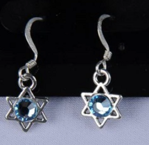  Star Of David Earrings With Light Blue Crystals