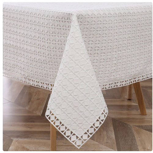 White Lace Tablecloth - Lined With Diamond Pattern White Lace Tablecloth - Lined With Diamond Pattern