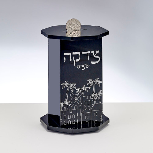 Black Acrylic Hexagon Tzedakah Box Black Acrylic Hexagon Tzedakah Box