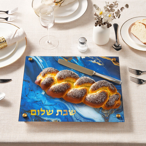 Blue Marble Tempered Glass Challah Board Blue Marble Tempered Glass Challah Board