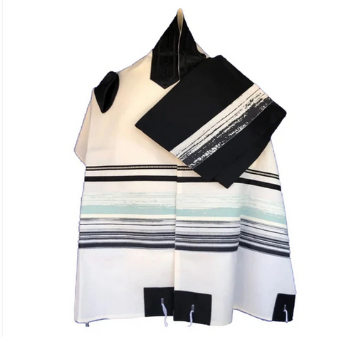 Michal Black and Light Teal Tallit Set
