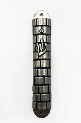 Pewter Mezuzah with Dark Blue Stone