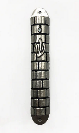 Pewter Mezuzah with Light Blue Stone