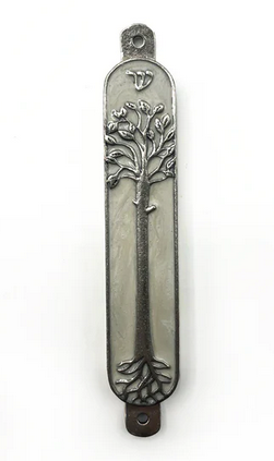 Pewter Tree of Life Mezuzah - Ivory Enamel