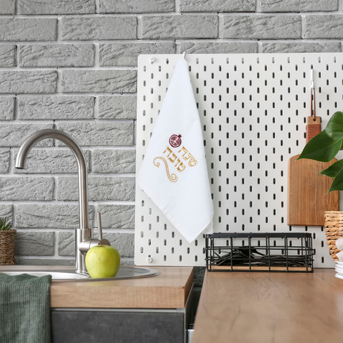 Embroidered Rosh Hashanah Velour Hand Towel