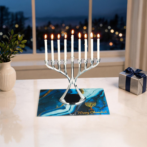 "Blue Marble" Tempered Glass Menorah Drip Tray