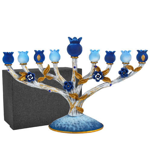 Pomegranate Branch Menorah - Blue Tones