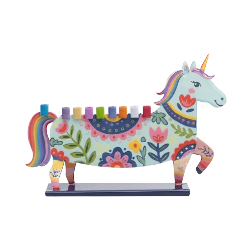 Emanuel Hand Painted Metal Unicorn Menorah