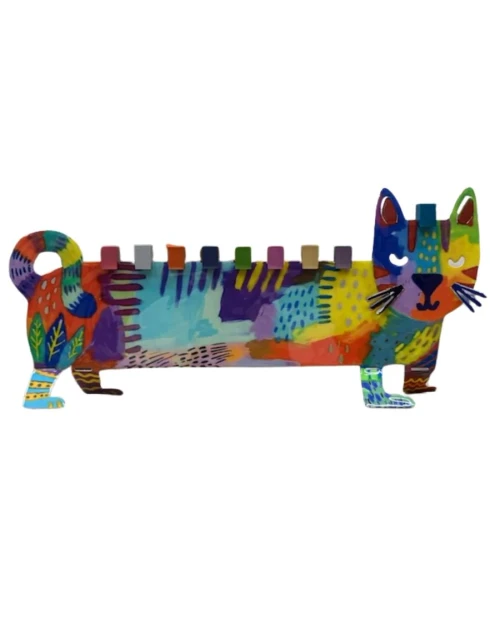 Emanuel Hand Painted Metal Cat Menorah