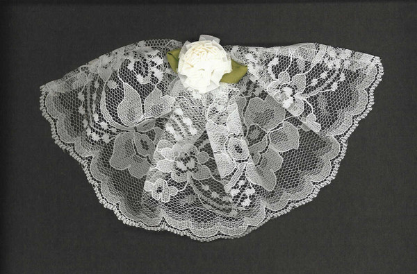 White Lace Headcovering With Carnation