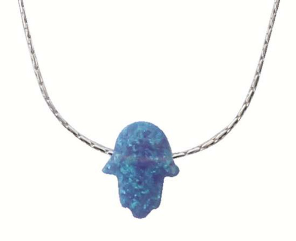 Blue Opal Hamsa With Sterling Necklace