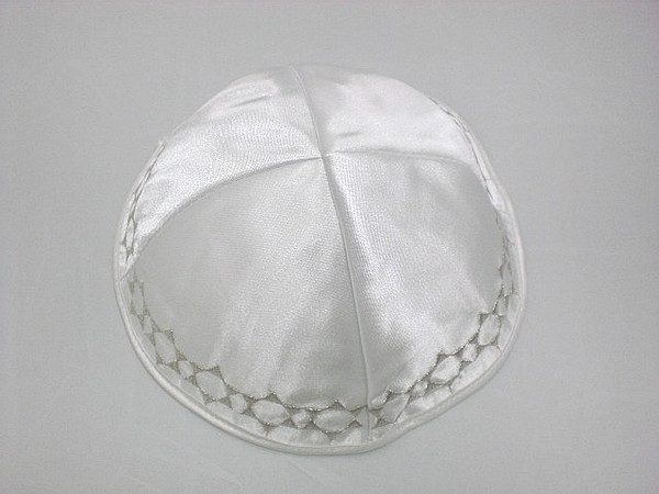 Satin Band of Stars Kippah Embroidered in Silver