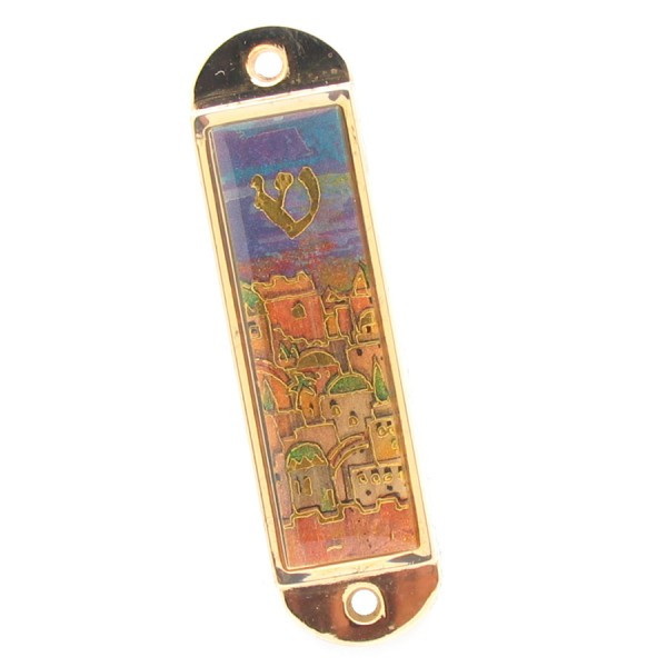 Acrylic and Metal Jerusalem Motif Mezuzah