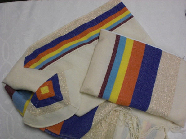 Gabrieli Wool Tallit Set with Multicolor Stripes
