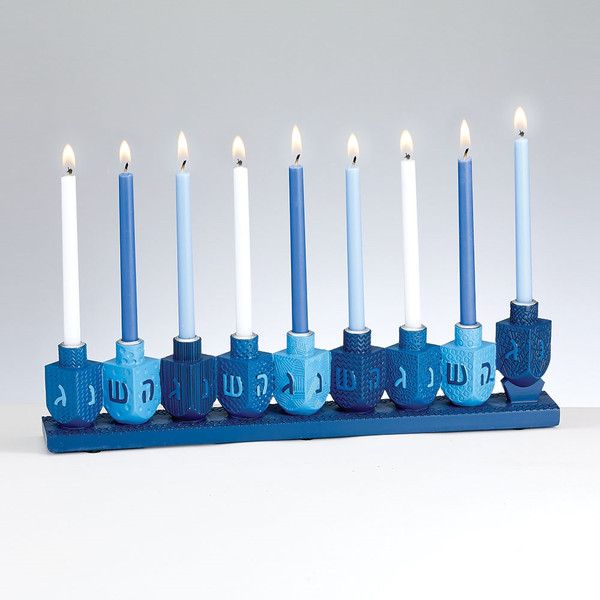 Blue Dreidels Galore Menorah