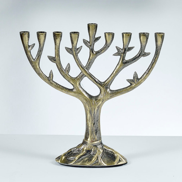 Textured Antiqued Aluminum "Tree of Life" Menorah - Bronze