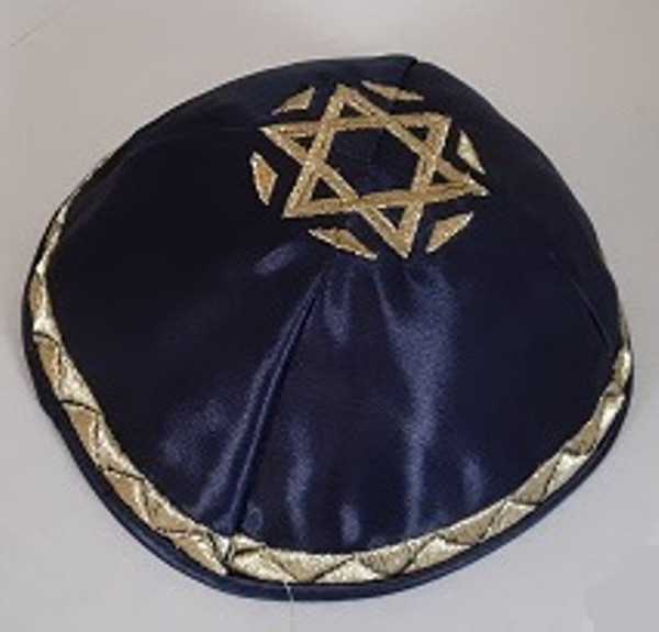 Navy Satin With Gold Star and Design