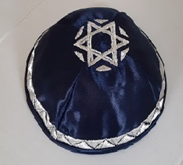 Navy Blue Satin With Silver Design And Silver Star