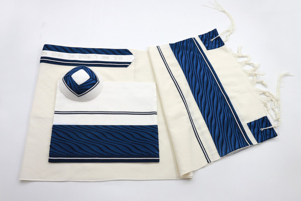 "Mississippi" Tallit Set - Blue Stripes With Black Ribboning