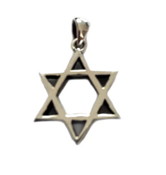 Sterling Silver Star Of David With Black Enamel Inlay And Sterling Chain