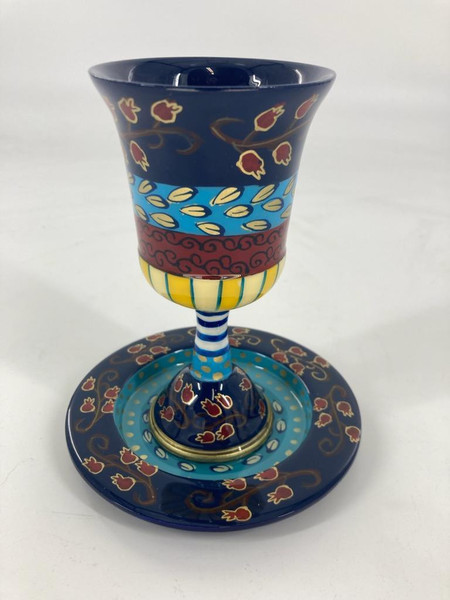 Emanuel Hand Painted Kiddush Cup With Pomegranate Design