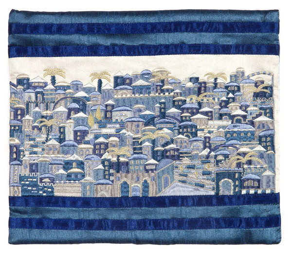  Full Embroidered Jerusalem Tallit Bag - Blue