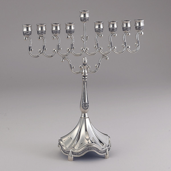 Polished Silvertone Curlicues Menorah