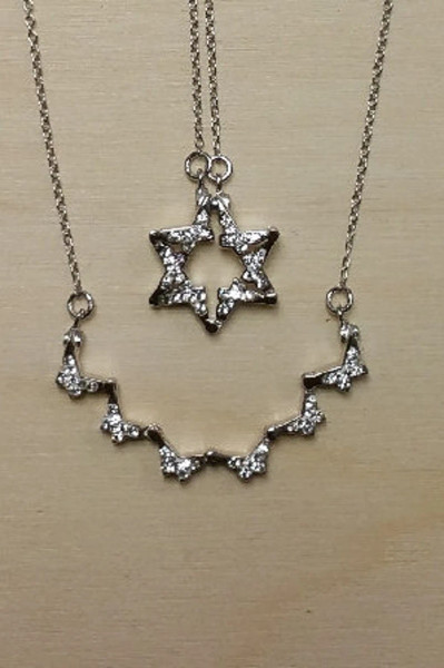 Butterfly/Star Of David Necklace - Clear Crystal Rhinestones