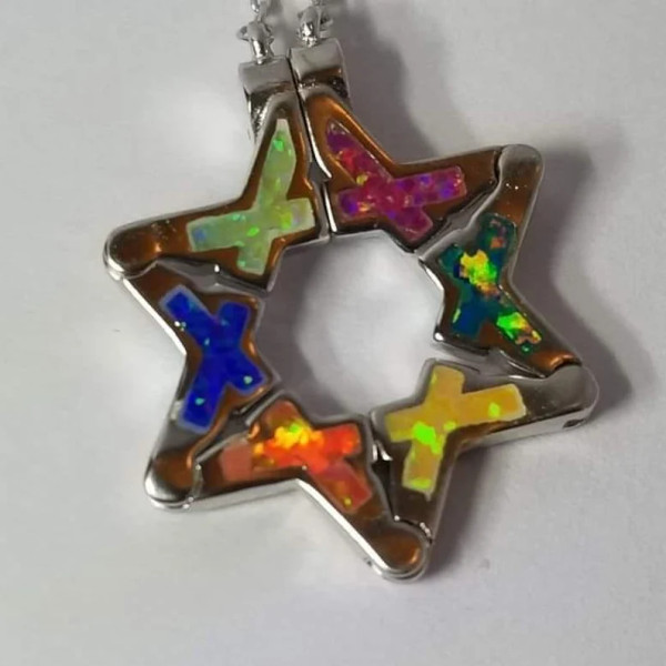 Butterfly/Star Of David Necklace - Multi Color Opals