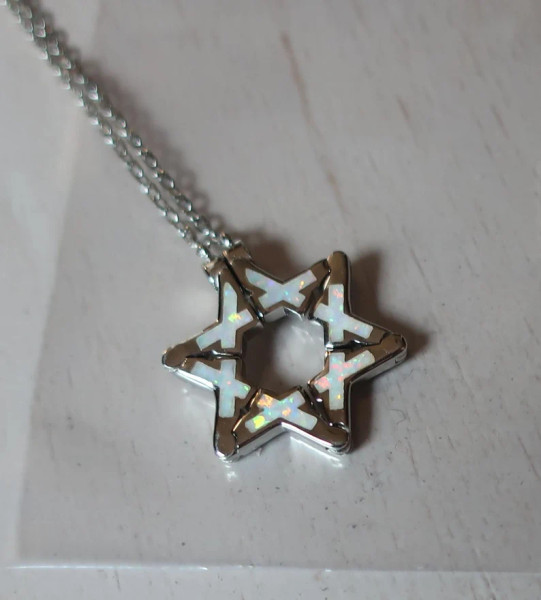 Butterfly/Star Of David Necklace - White Opal