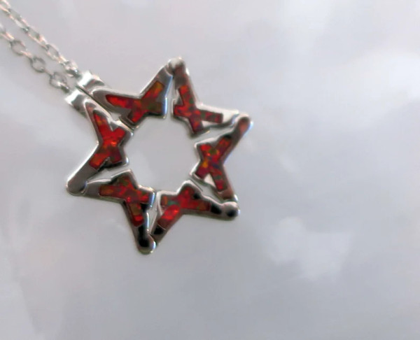 Butterfly/Star Of David Necklace - Red Opal