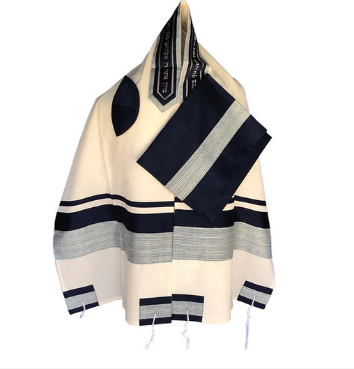 Michal Navy Blue with Silver Tallit Set