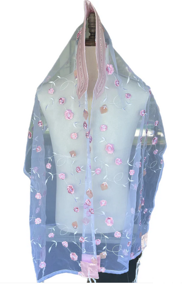 Michal Pink Floral Organza Tallit Set