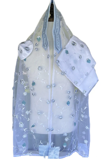 Michal Baby Blue Floral Organza Tallit Set