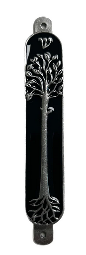 Pewter Tree of Life Mezuzah - Black Enamel
