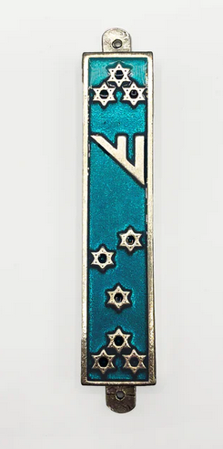 Pewter Mezuzah with Turquoise Enamel