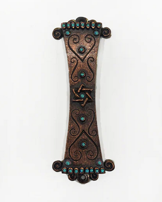 Copper Curlicue Mezuzah - Turquoise Stones