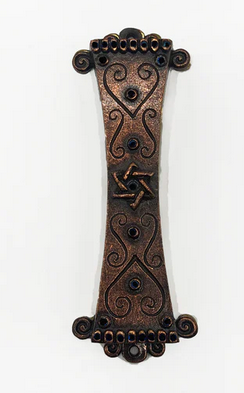 Copper Curlicue Mezuzah - Black Stones