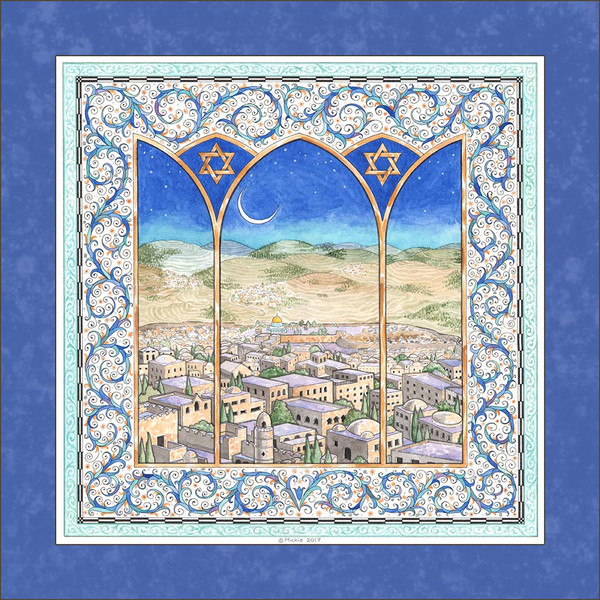 Jerusalem Scene Framed Art - Ultramarine