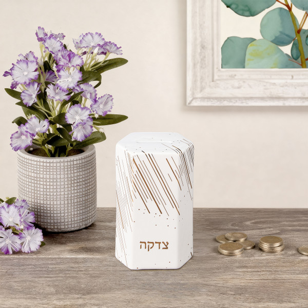 Hexigon Ceramic Tzedakah Box